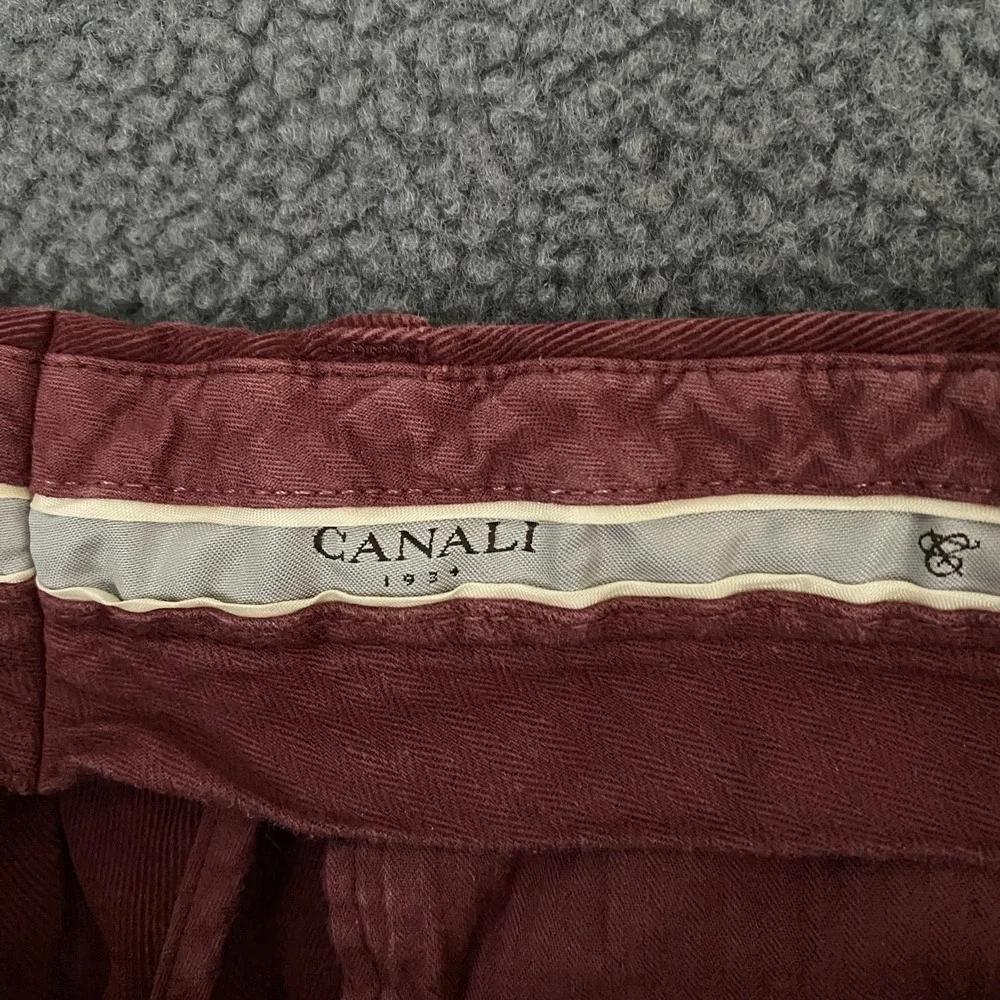 Canali Pants FITS Mens 33x31 Red Chino Trousers Cotton Twill Flat Front Italy